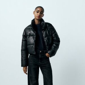 Zara Faux Leather Puffer Jacket
